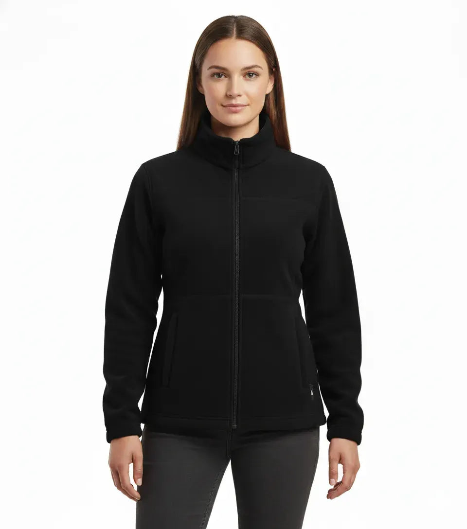 Womens Polar Fleece Full Zip Jumper Jacket Winter Warm in Black - Image 2
