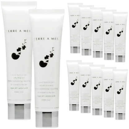12pc Set Terre A Mer Pure Hydration Amino Acid/Argan Oil Shampoo & Conditioner  - 60ml Travel Size - Image 2