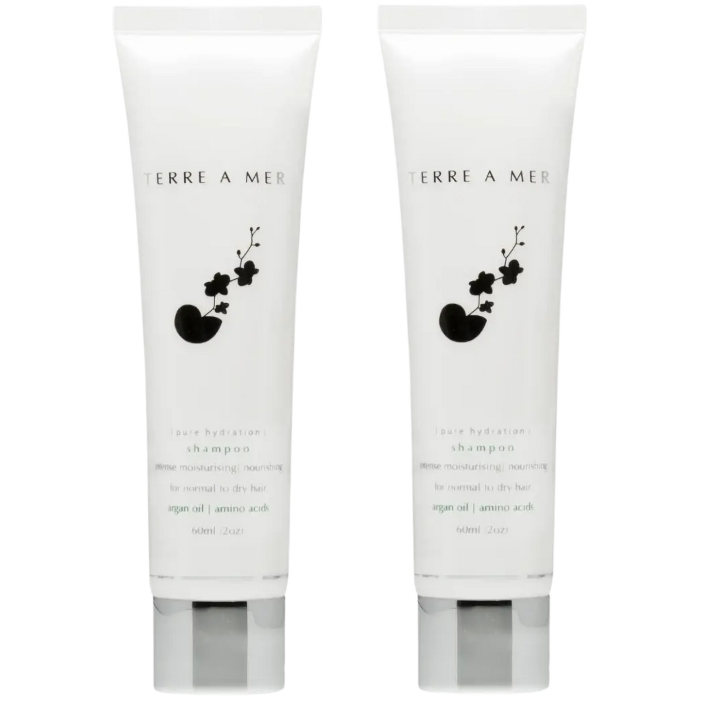 2x Terre A Mer Pure Hydration Amino Acid/Argan Oil Shampoo - 60ml Travel Size - Image 2