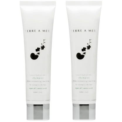 2x Terre A Mer Pure Hydration Amino Acid/Argan Oil Shampoo - 60ml Travel Size - Image 2