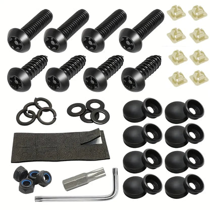 Anti Theft License Number Plate Screws Kit Rustproof Stainless Steel Car Tag Plate - Black Matte