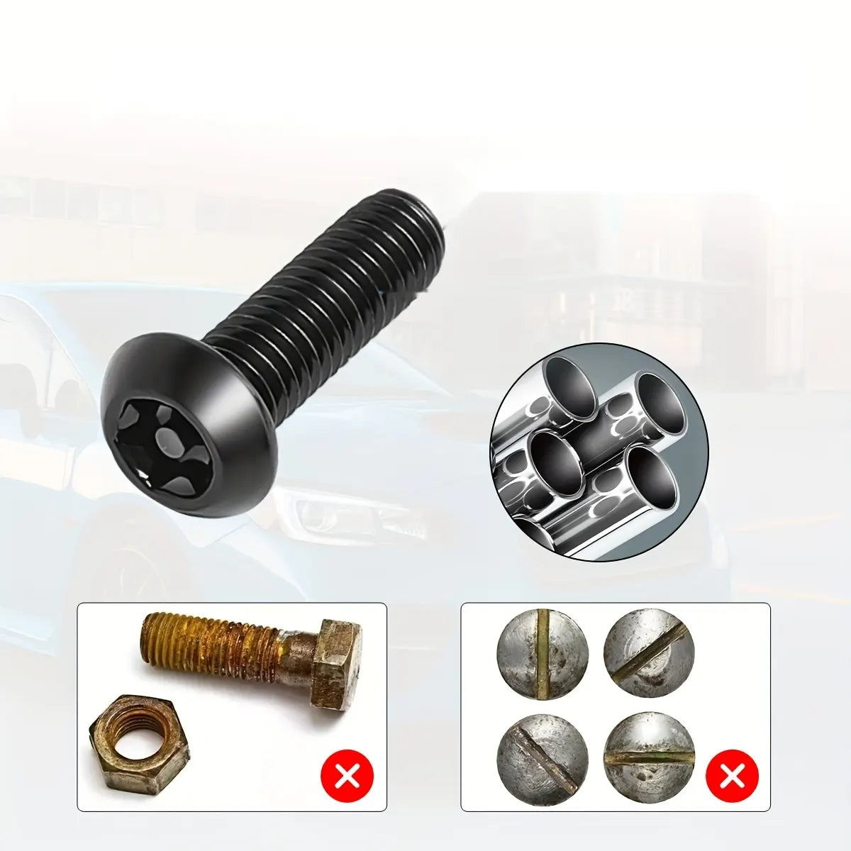 Anti Theft License Number Plate Screws Kit Rustproof Stainless Steel Car Tag Plate - Black Matte - Image 4