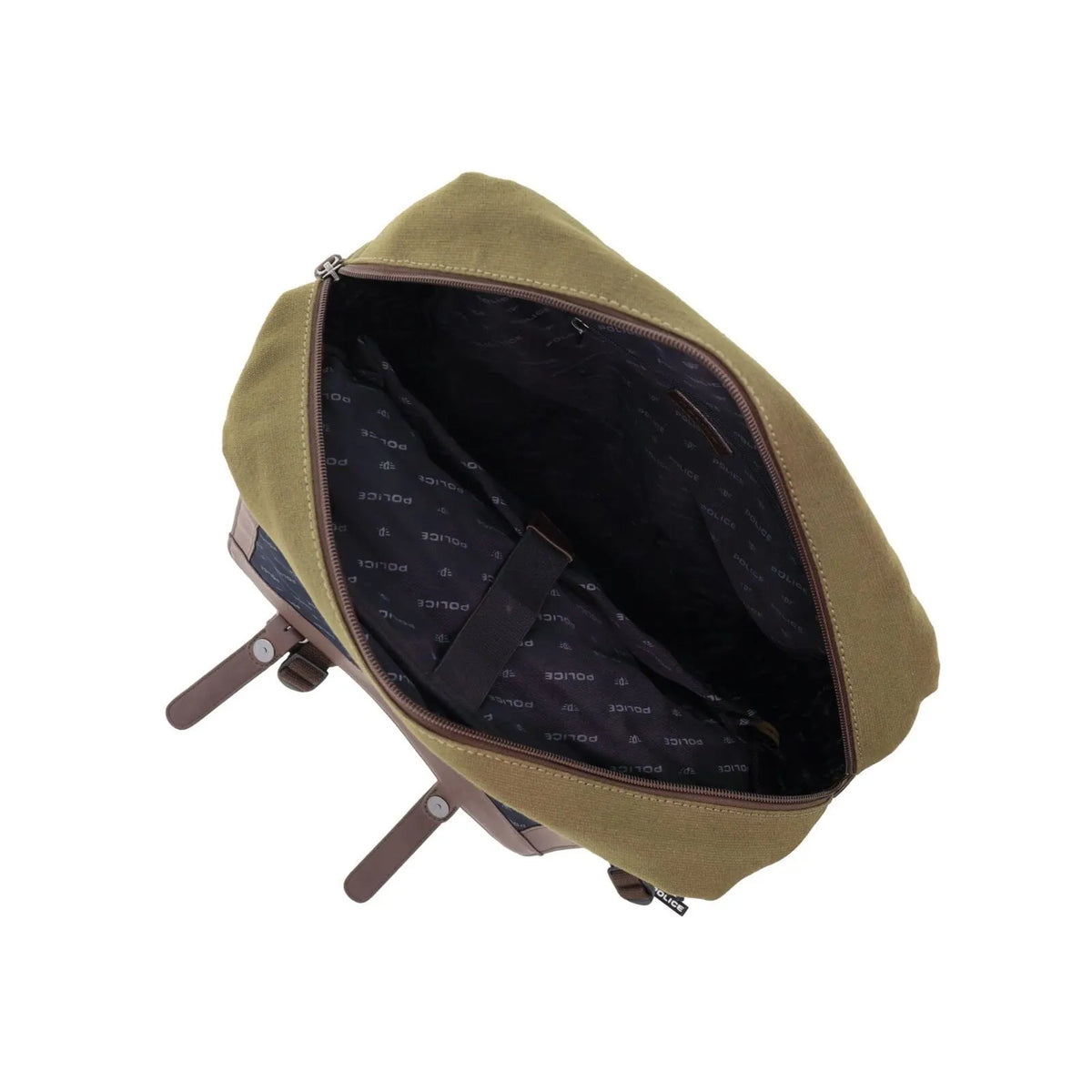POLICE Messenger Backpack Bag with Laptop Computer Sleeve in Dark Olive - Image 4
