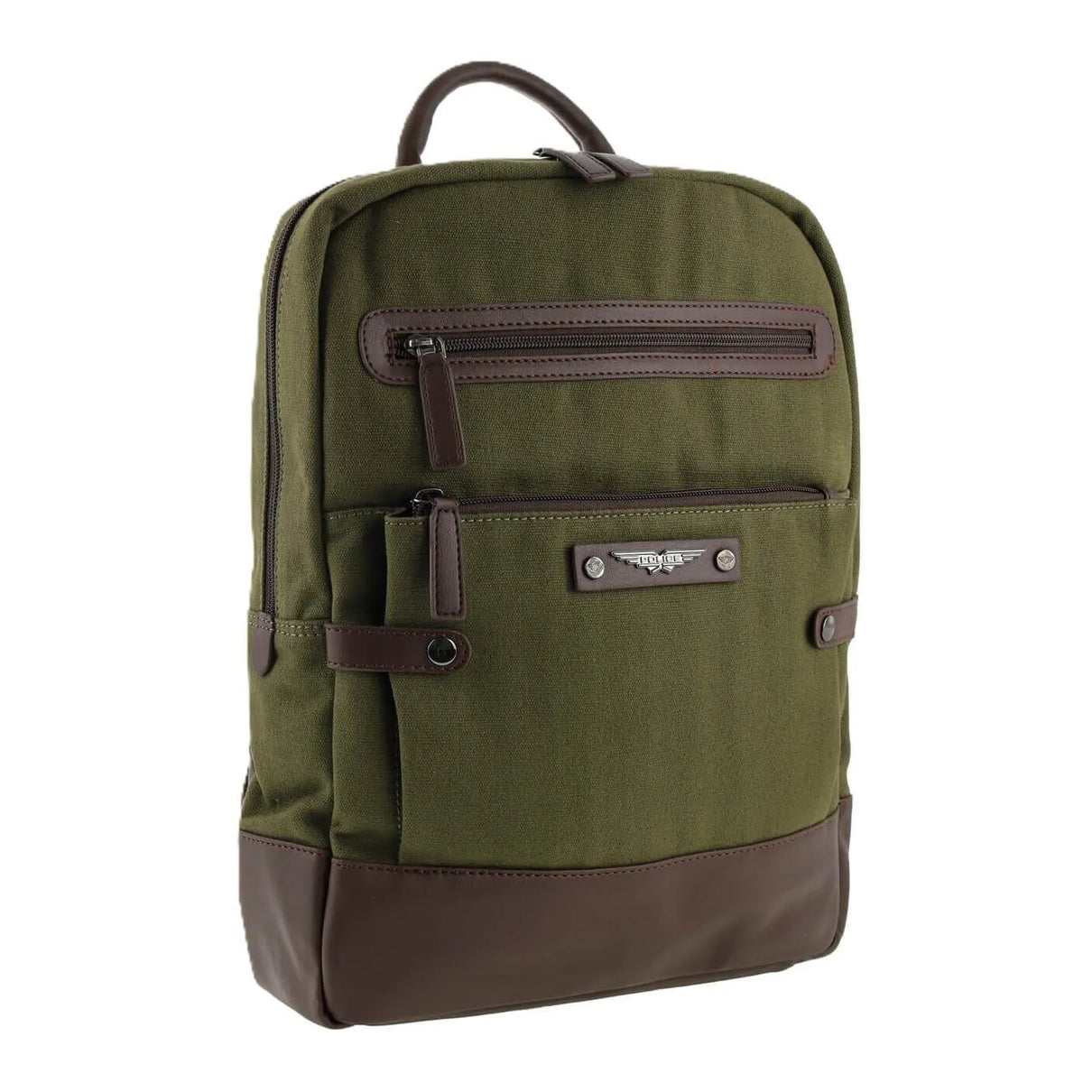 POLICE Wings Mens Canvas Backpack Bag with Laptop Computer Sleeve in Dark Olive - Image 2