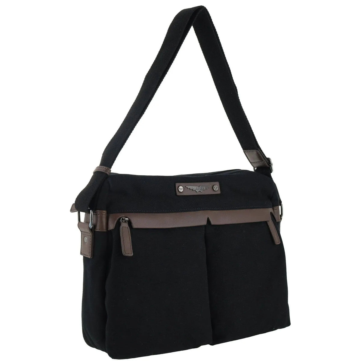 POLICE Wings Canvas Mens Messenger Business Bag w/ Laptop Computer Section in Black - Image 2
