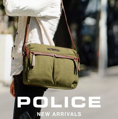 POLICE Wings Canvas Mens Messenger Business Bag w/ Laptop Computer Section in Dark Olive - Image 3