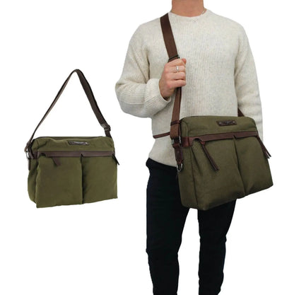 POLICE Wings Canvas Mens Messenger Business Bag w/ Laptop Computer Section in Dark Olive - Image 5