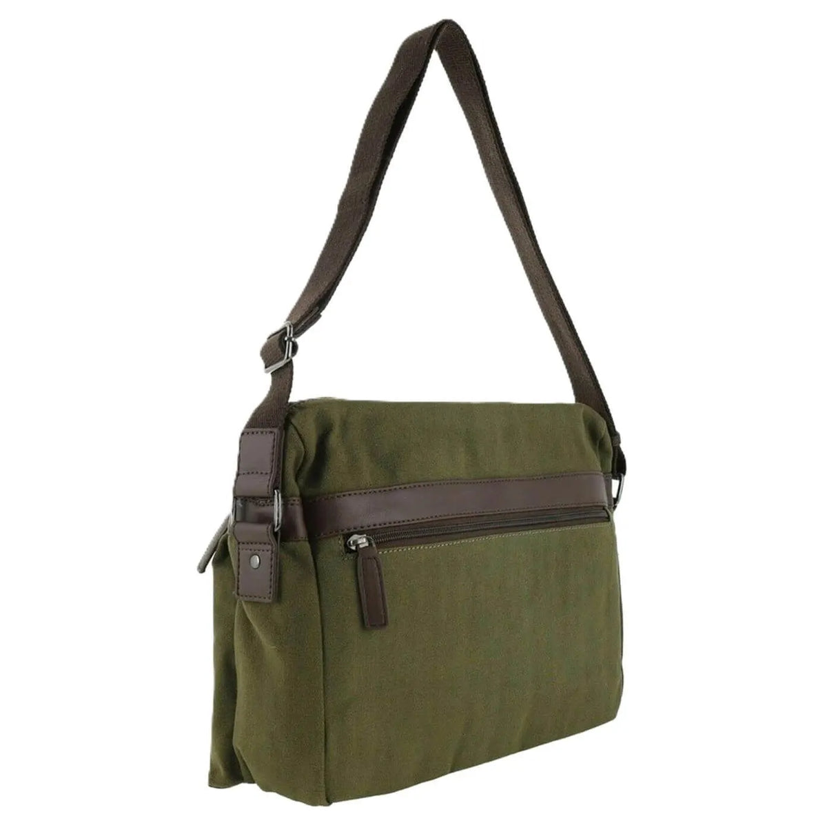 POLICE Wings Canvas Mens Messenger Business Bag w/ Laptop Computer Section in Dark Olive - Image 6