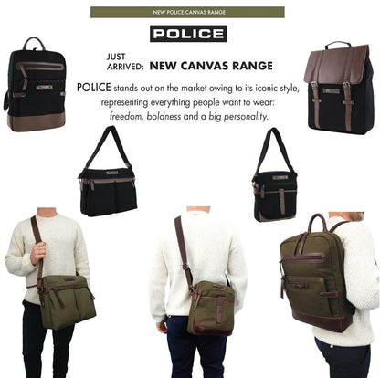 POLICE Wings Canvas Mens Messenger Business Bag w/ Laptop Computer Section in Dark Olive - Image 7