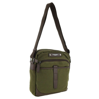 POLICE Wings Mens Canvas Crossbody Bag in Dark Olive