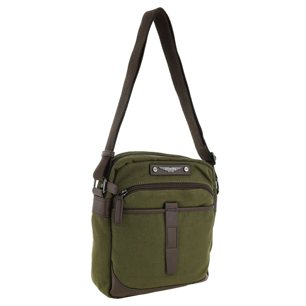 POLICE Wings Mens Canvas Crossbody Bag in Dark Olive - Image 2