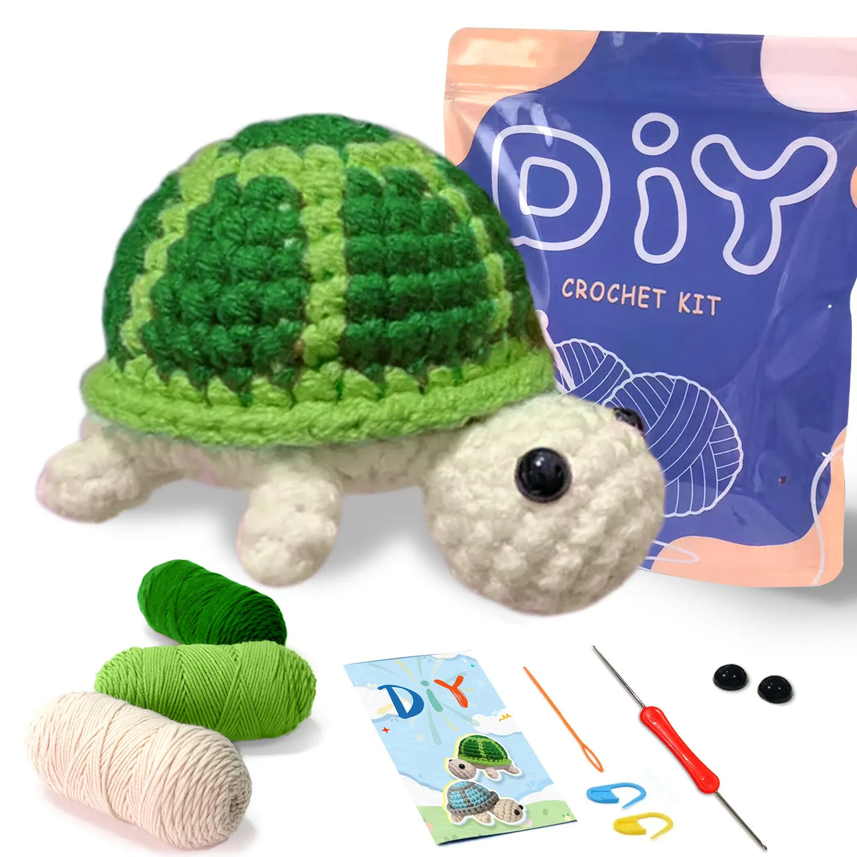 DIY Turtle Knitting Crochet Kit Needles Hooks Set Tools Yarn Sewing Grip - Image 2