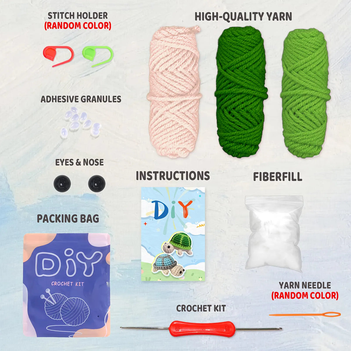 DIY Turtle Knitting Crochet Kit Needles Hooks Set Tools Yarn Sewing Grip - Image 6