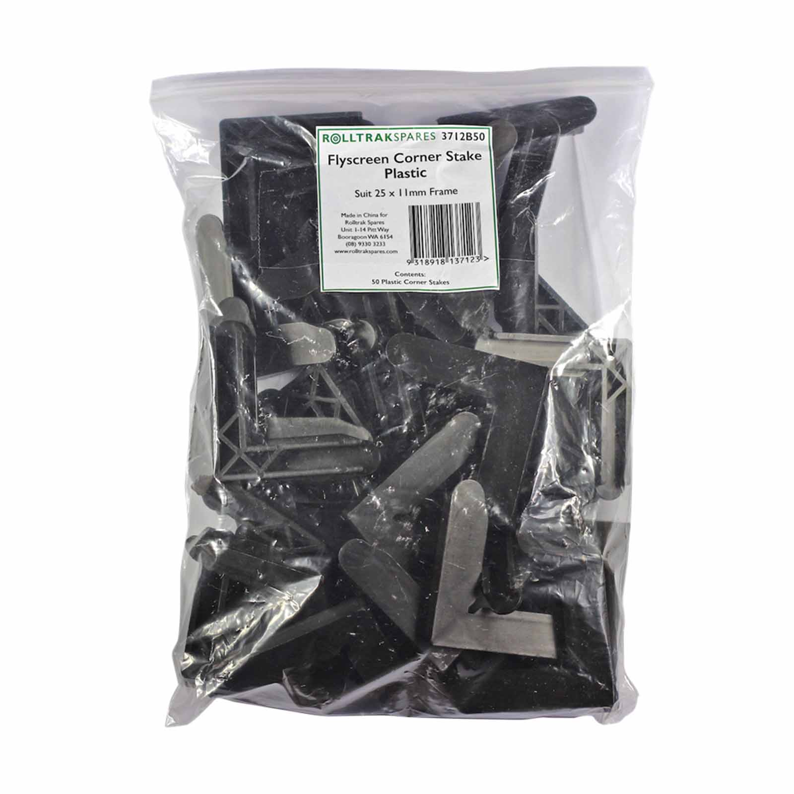 11x25mm Rolltrak Flyscreen Corner Stake (1 pack of 50) Black Plastic - Image 2