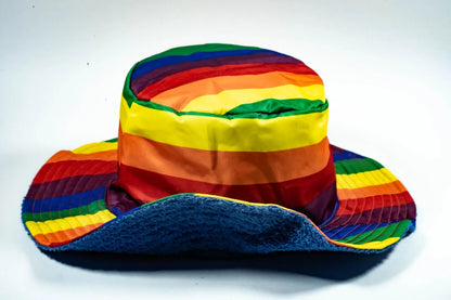Rainbow Terry Towelling Bucket Hat Gay Lesbian Mardi Gras Party Cap LGBT - Reversible - Image 4