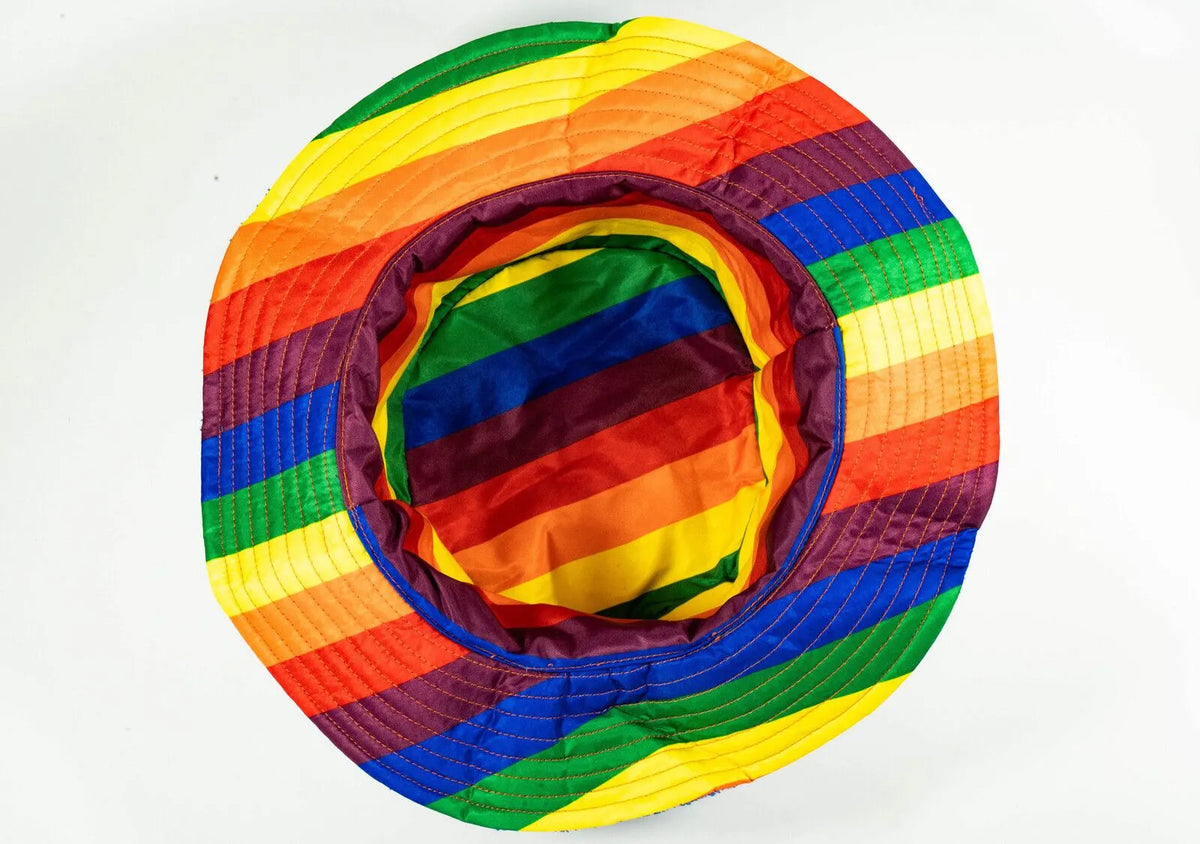 Rainbow Terry Towelling Bucket Hat Gay Lesbian Mardi Gras Party Cap LGBT - Reversible - Image 8