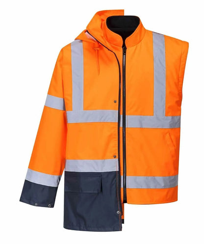 Portwest Hi-Vis Safety Workwear Waterproof Rain Jacket Coat 5-in-1 Two Tone - Orange/Navy - Image 4