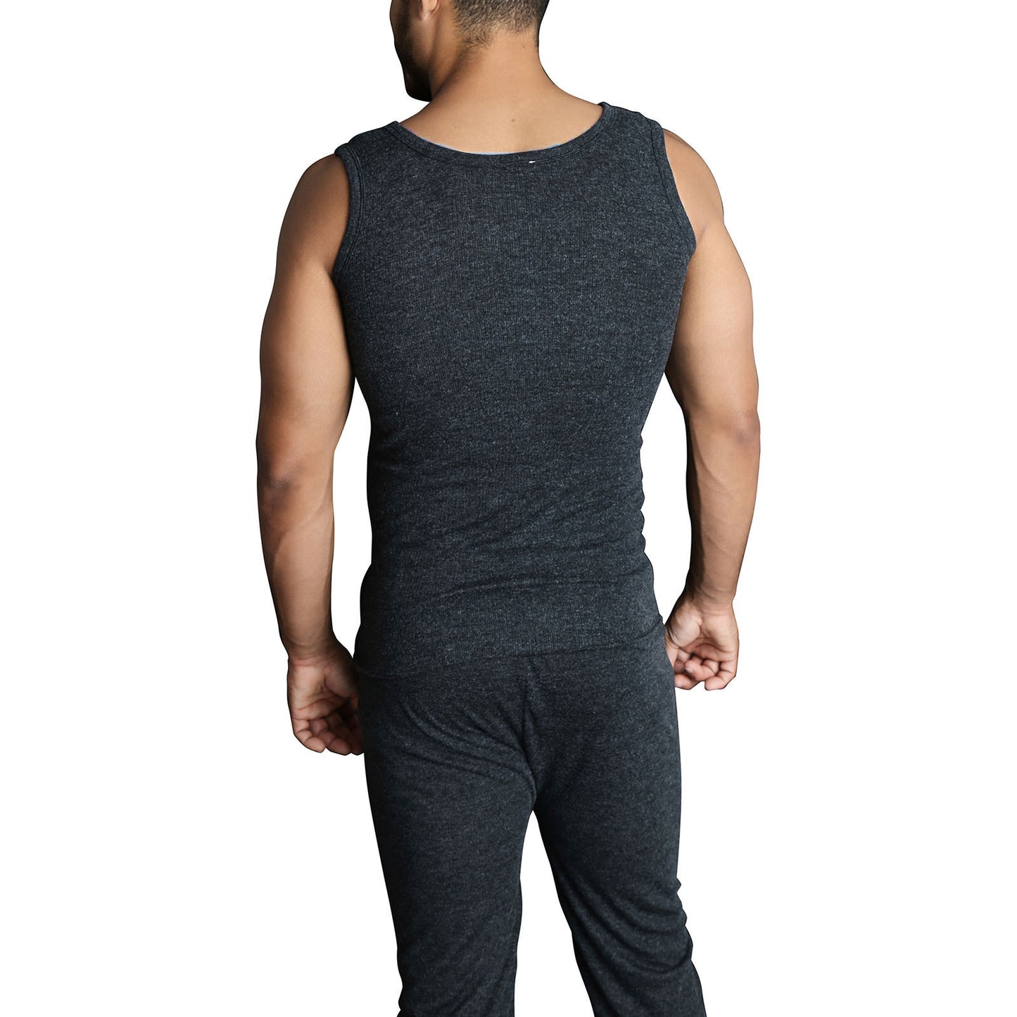 Mens THERMAL Merino Wool Blend Singlet Top Sleeveless Warm Underwear - Black - M - Image 4
