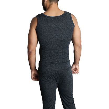 Mens THERMAL Merino Wool Blend Singlet Top Sleeveless Warm Underwear - Black - M - Image 4