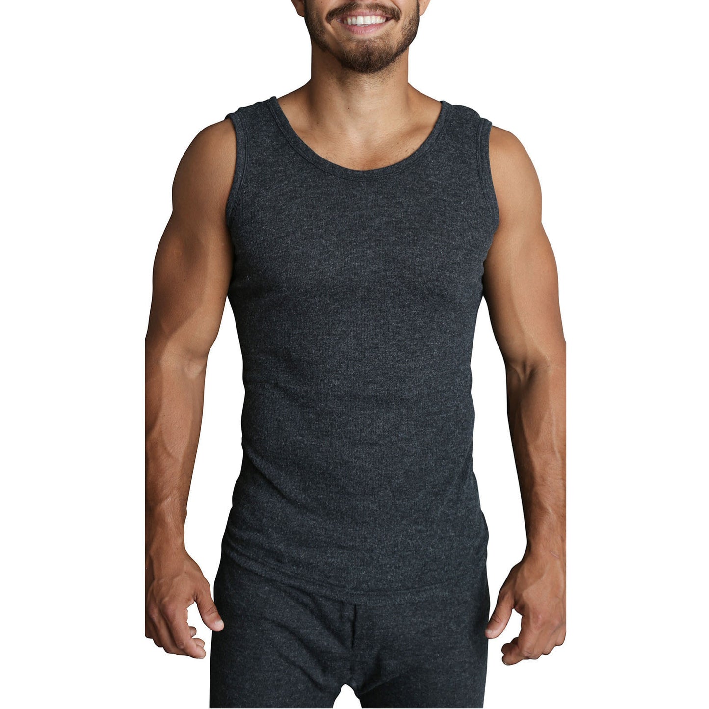 Mens THERMAL Merino Wool Blend Singlet Top Sleeveless Warm Underwear - Black - S - Image 2