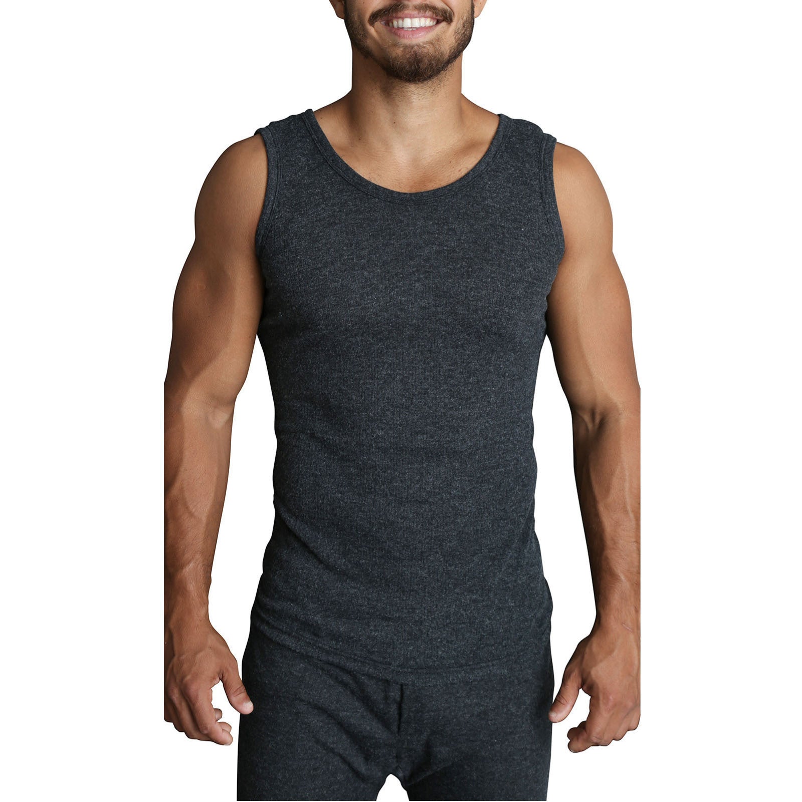 Mens THERMAL Merino Wool Blend Singlet Top Sleeveless Warm Underwear - Black - S - Image 2