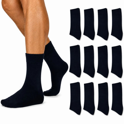 Merino Wool Mens Thermal Diabetic Socks Loose Top Circulation 12 Pairs - Navy - Image 2