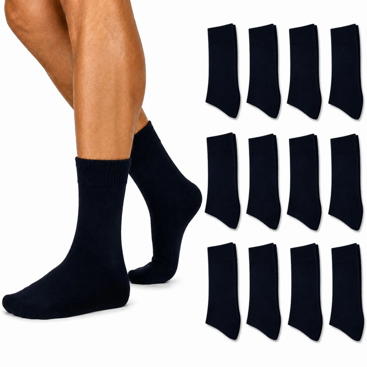 Merino Wool Mens Thermal Diabetic Socks Loose Top Circulation 12 Pairs - Navy - Image 3