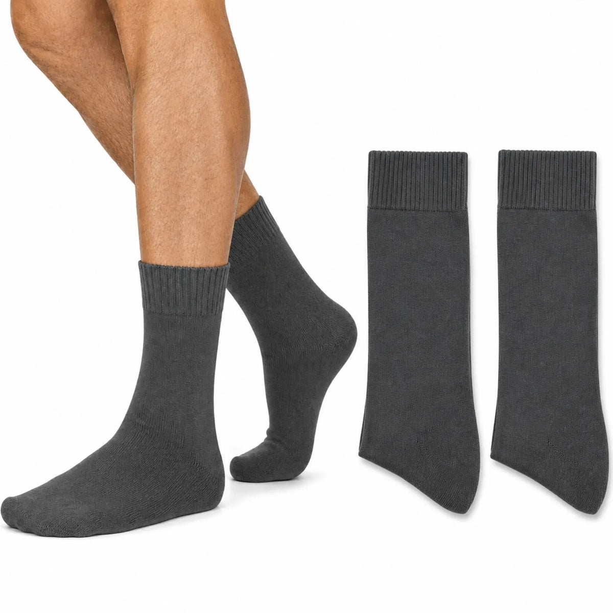 Merino Wool Mens Thermal Diabetic Socks Loose Top Circulation 2 Pairs - Grey - Image 2