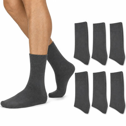 Merino Wool Mens Thermal Diabetic Socks Loose Top Circulation 6 Pairs - Grey