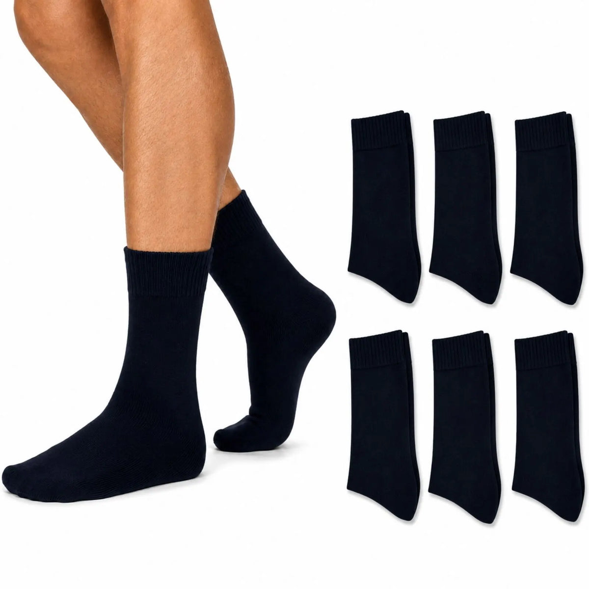 Merino Wool Mens Thermal Diabetic Socks Loose Top Circulation 6 Pairs - Navy - Image 2