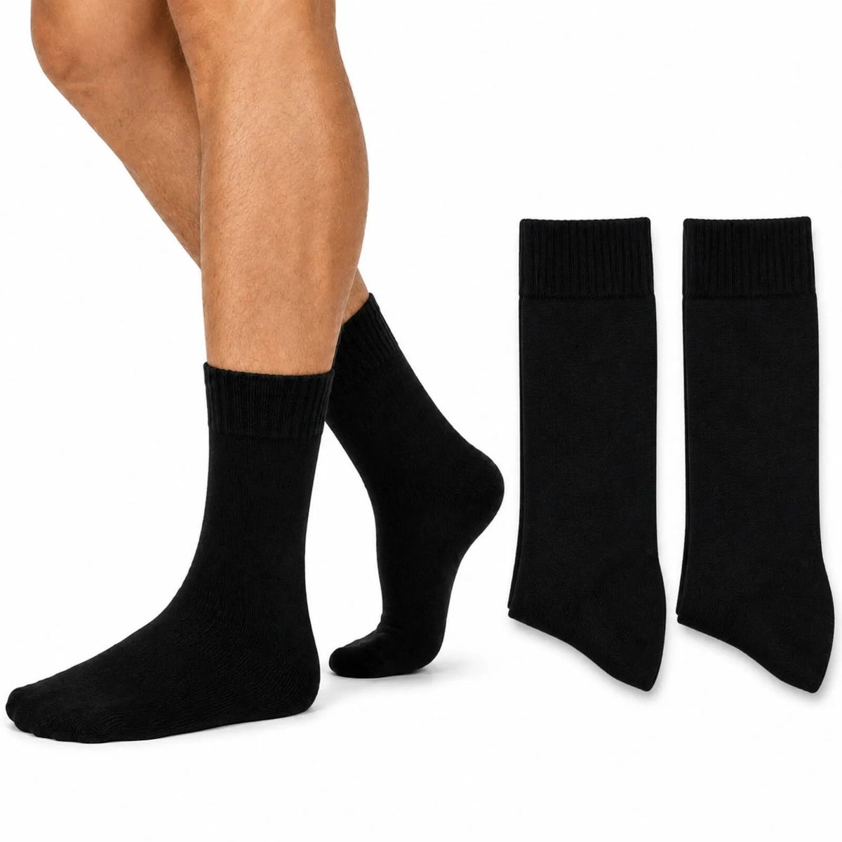 Merino Wool Mens Thermal Diabetic Socks Loose Top Circulation 2 Pairs - Black - Image 2