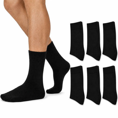 Merino Wool Mens Thermal Diabetic Socks Loose Top Circulation 6 Pairs - Black