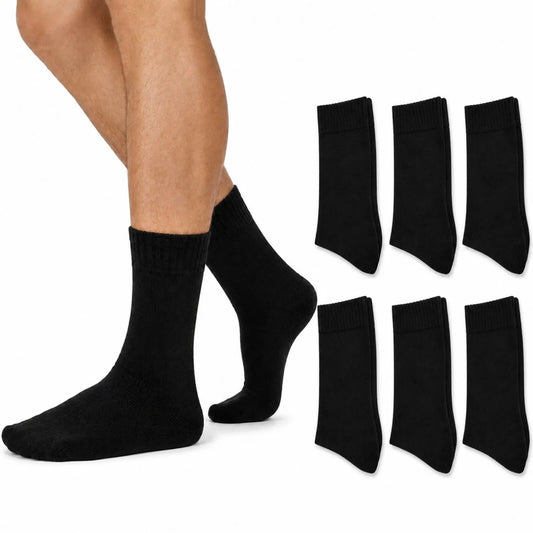 Merino Wool Mens Thermal Diabetic Socks Loose Top Circulation 6 Pairs - Black