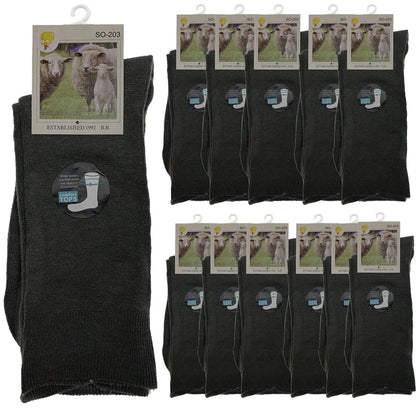 Merino Wool Mens Thermal Diabetic Socks Loose Top Circulation 12 Pairs - Grey