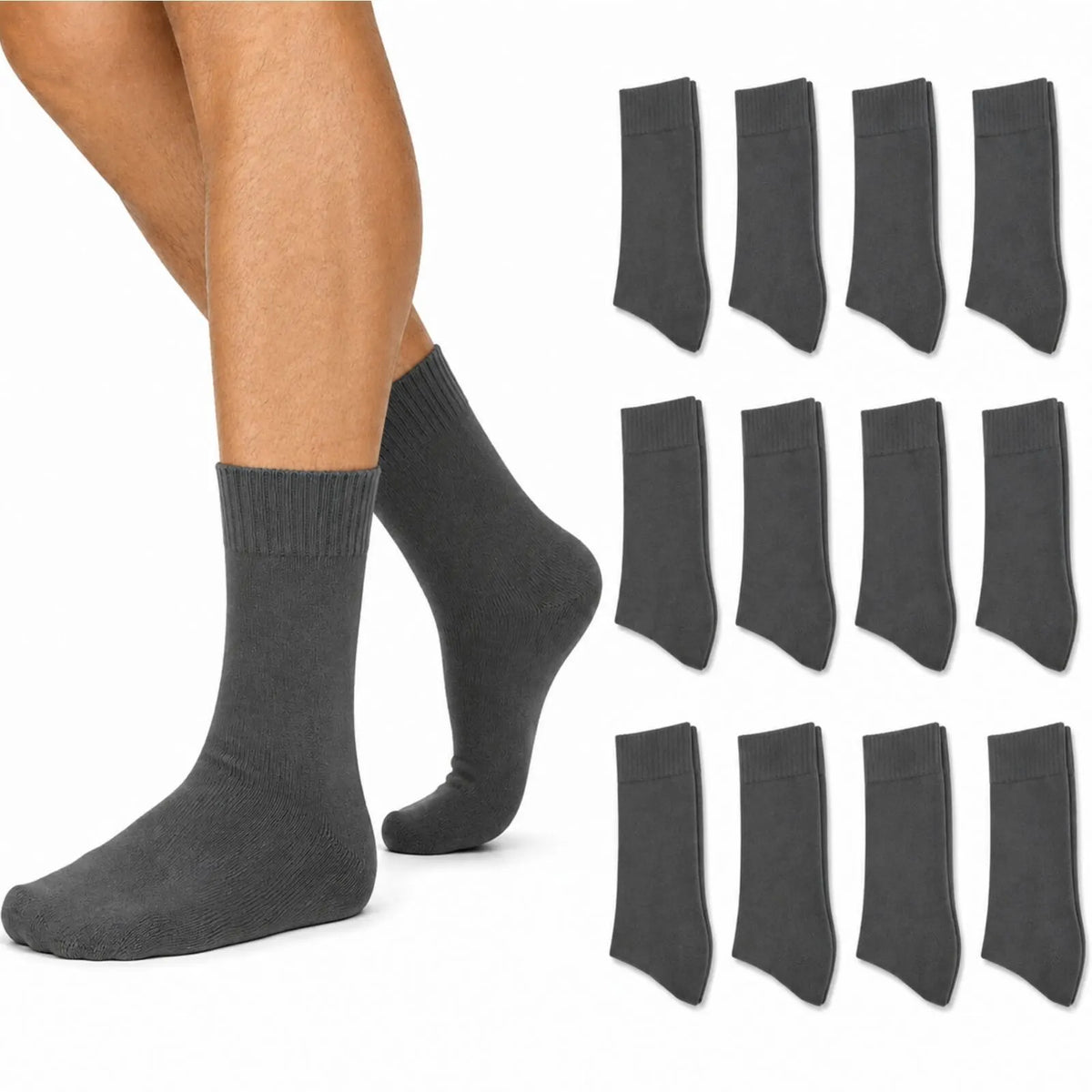 Merino Wool Mens Thermal Diabetic Socks Loose Top Circulation 12 Pairs - Grey - Image 2