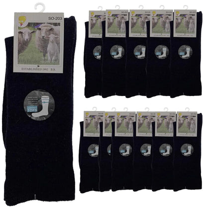 Merino Wool Mens Thermal Diabetic Socks Loose Top Circulation 12 Pairs - Navy