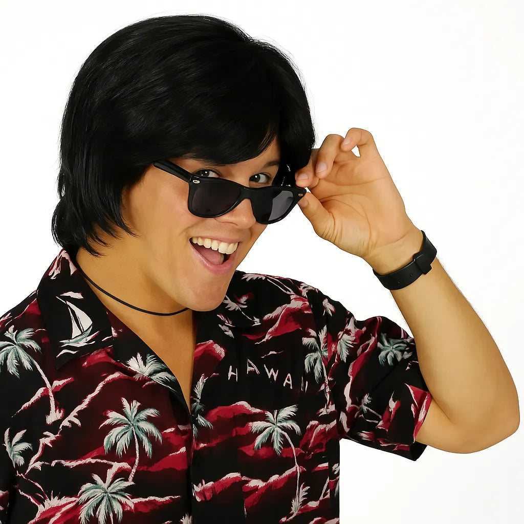 MENS COSTUME WIG Fancy Dress Halloween Party Accessory 70s 80s Hair Fun Funny - Black - Image 2