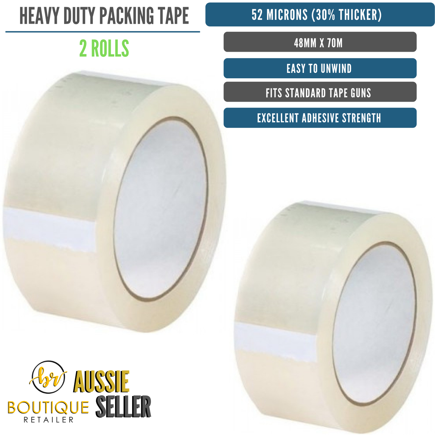 2x 70m Rolls Packing Heavy Duty Packing Packaging Tape EXTRA STRONG 52 Microns 48mm - Image 2