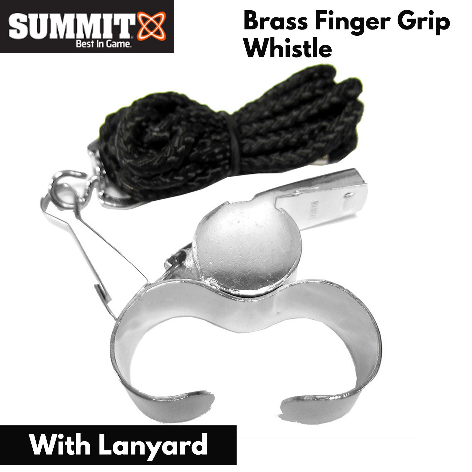 Summit Brass Finger Grip Sports Whistle w Lanyard Professional Referee Match Training - Image 3