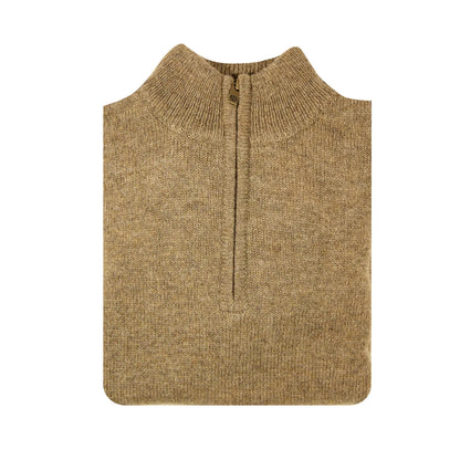 100% SHETLAND RAGG WOOL Half Zip Up Knit JUMPER Pullover Mens Sweater Knitted - Nutmeg - Image 5