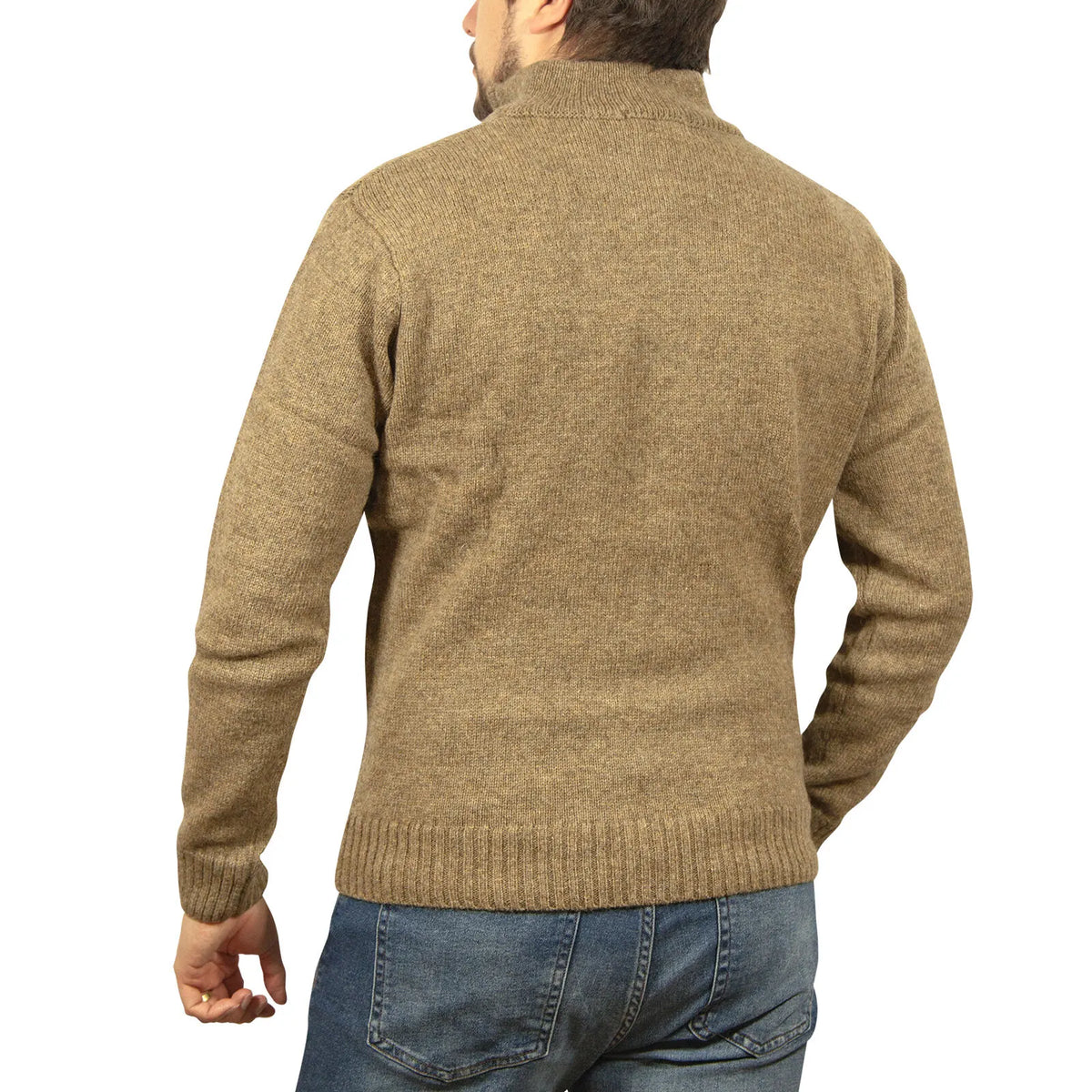 100% SHETLAND RAGG WOOL Half Zip Up Knit JUMPER Pullover Mens Sweater Knitted - Nutmeg - Image 4
