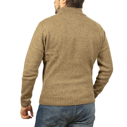 100% SHETLAND RAGG WOOL Half Zip Up Knit JUMPER Pullover Mens Sweater Knitted - Nutmeg - Image 4