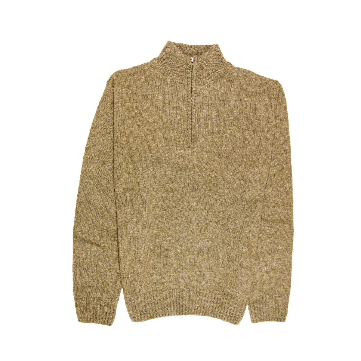 100% SHETLAND RAGG WOOL Half Zip Up Knit JUMPER Pullover Mens Sweater Knitted - Nutmeg - Image 6