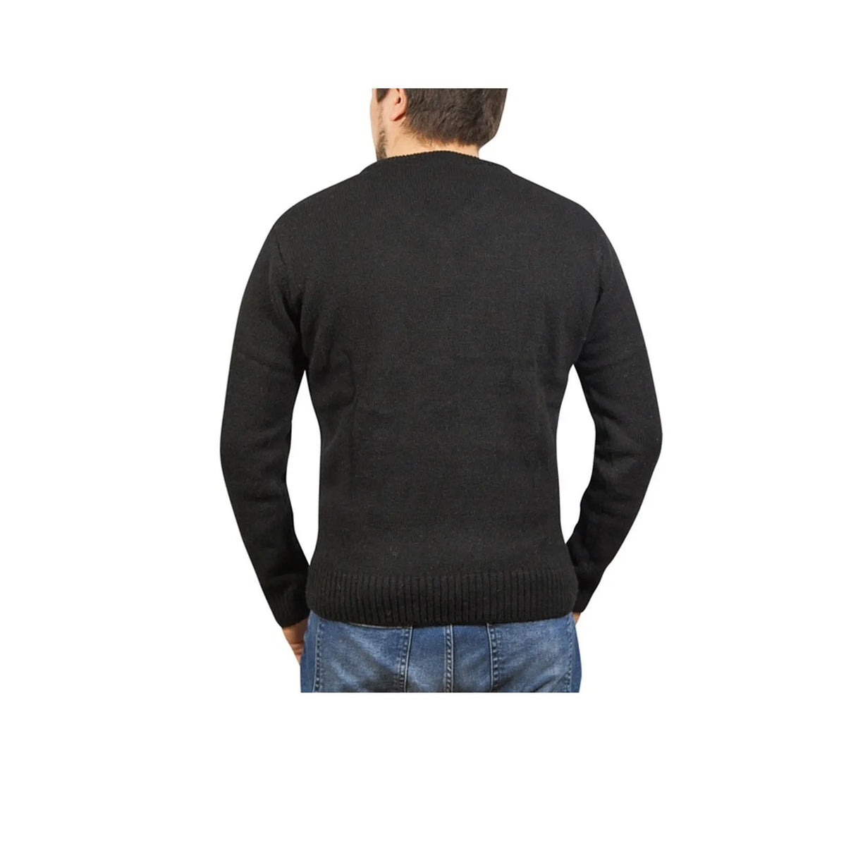 100% Shetland Ragg Wool V Neck Knit Jumper Pullover Mens Sweater Knitted - Plain Black - Image 4