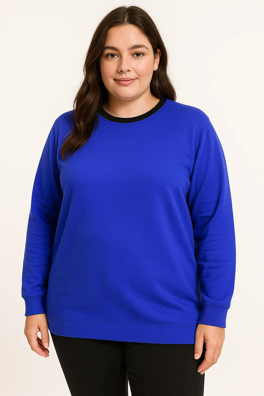 Ladies Plus Size Crew Neck Long Sleeve Top Queen Womens Jumper - Purple/Black - Image 2
