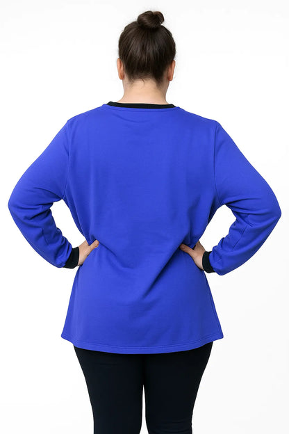 Ladies Plus Size Crew Neck Long Sleeve Top Queen Womens Jumper - Purple/Black - Image 5