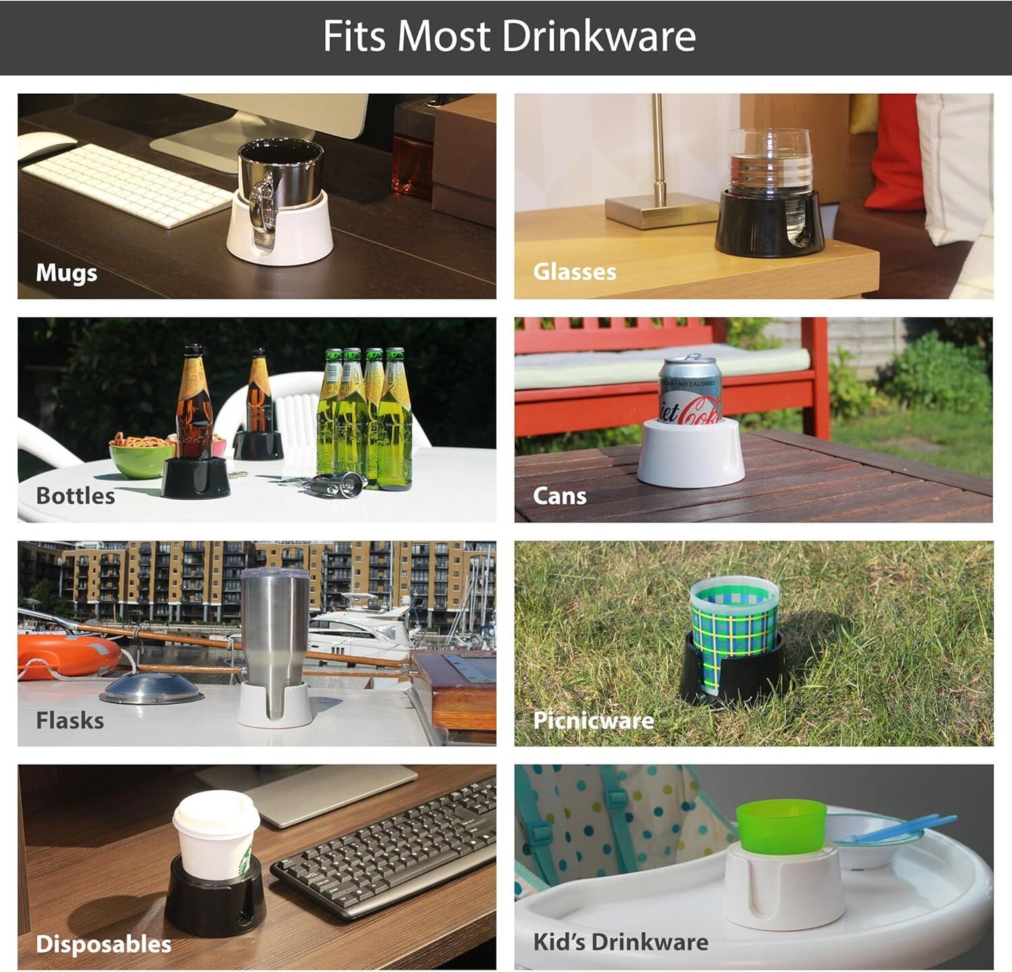 Table Coaster Anti-Spill Drink Holder Tray Couch Seat Car Office Travel - White - Image 4