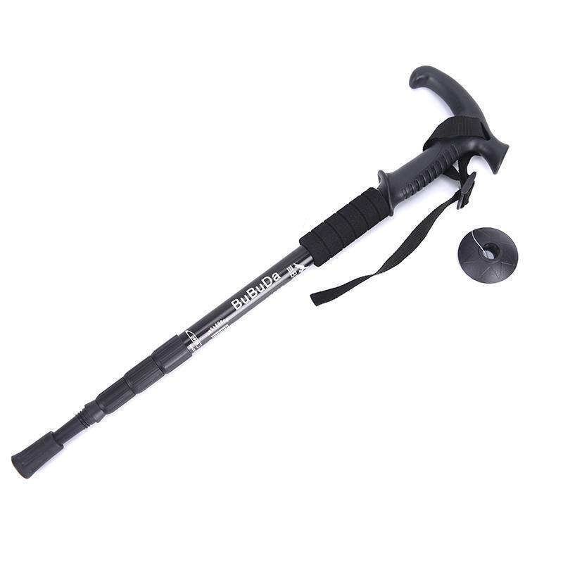 Folding Walking Stick Telescopic Adjustable Antishock Hiking Grip Pole Trekking - Black - Image 2