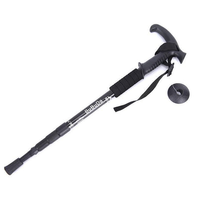 Folding Walking Stick Telescopic Adjustable Antishock Hiking Grip Pole Trekking - Black - Image 2