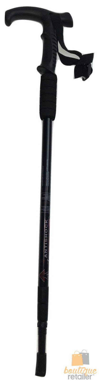 Folding Walking Stick Telescopic Adjustable Antishock Hiking Grip Pole Trekking - Black - Image 3